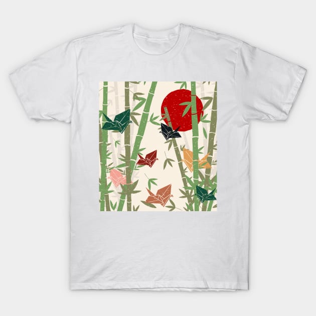 Calming Oriental Bamboo and Origami T-Shirt by edmproject